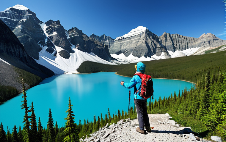 **Prompt 1: Eco-Tourism and Natural Beauty**
A person, fully clothed in modest, durable outdoor adventure attire, stands in a natural pose on a hiking trail in the Canadian Rockies. Majestic, snow-capped mountains and pristine turquoise glacial lakes are visible in the background, surrounded by dense, lush evergreen forests under a clear blue sky. The scene is bathed in natural light, conveying a sense of vastness and tranquility. Perfect anatomy, correct proportions, well-formed hands, and proper finger count are maintained. High-quality professional photography, detailed, safe for work, appropriate content, family-friendly.